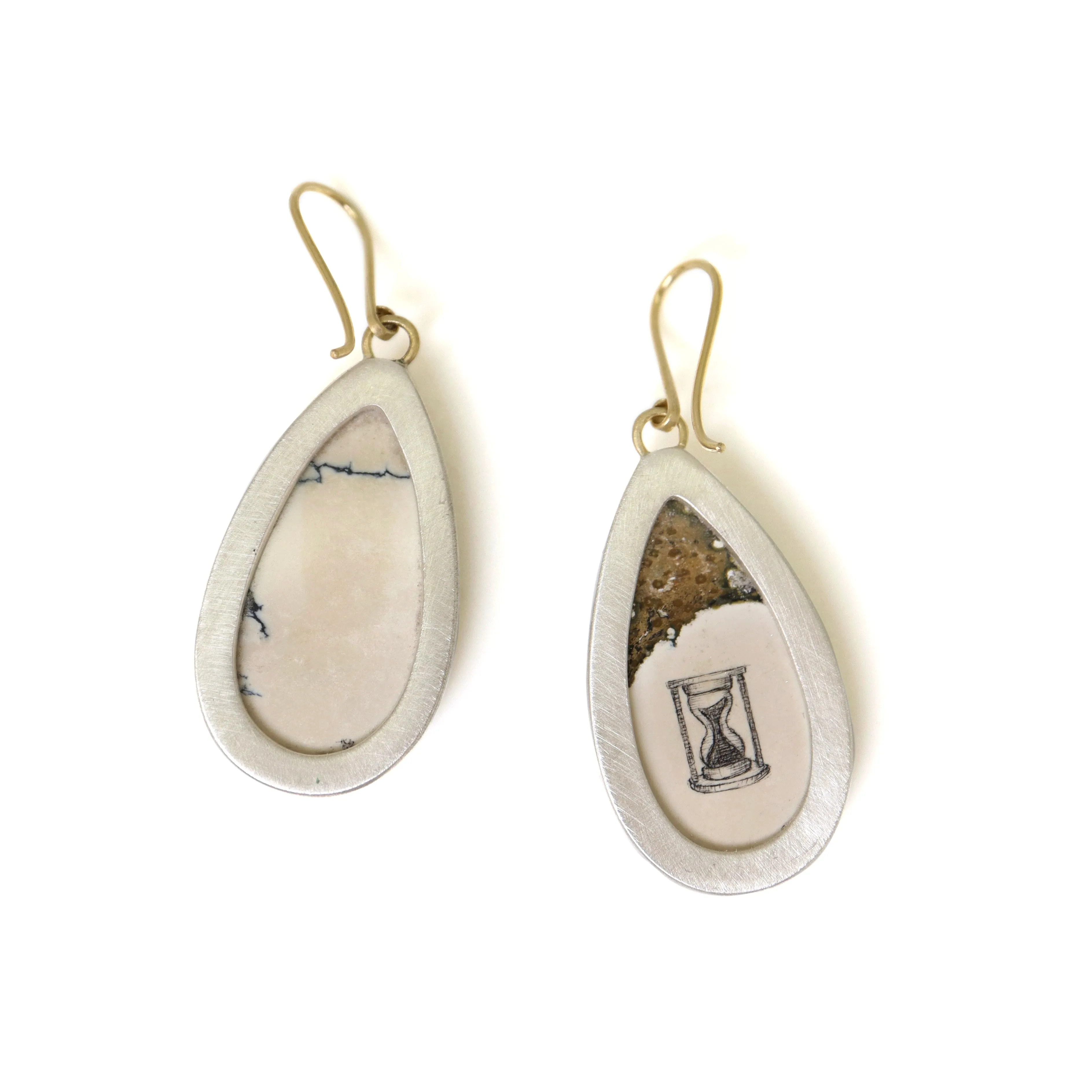 Memento Mori Variscite Scrimshaw Sister Earrings
