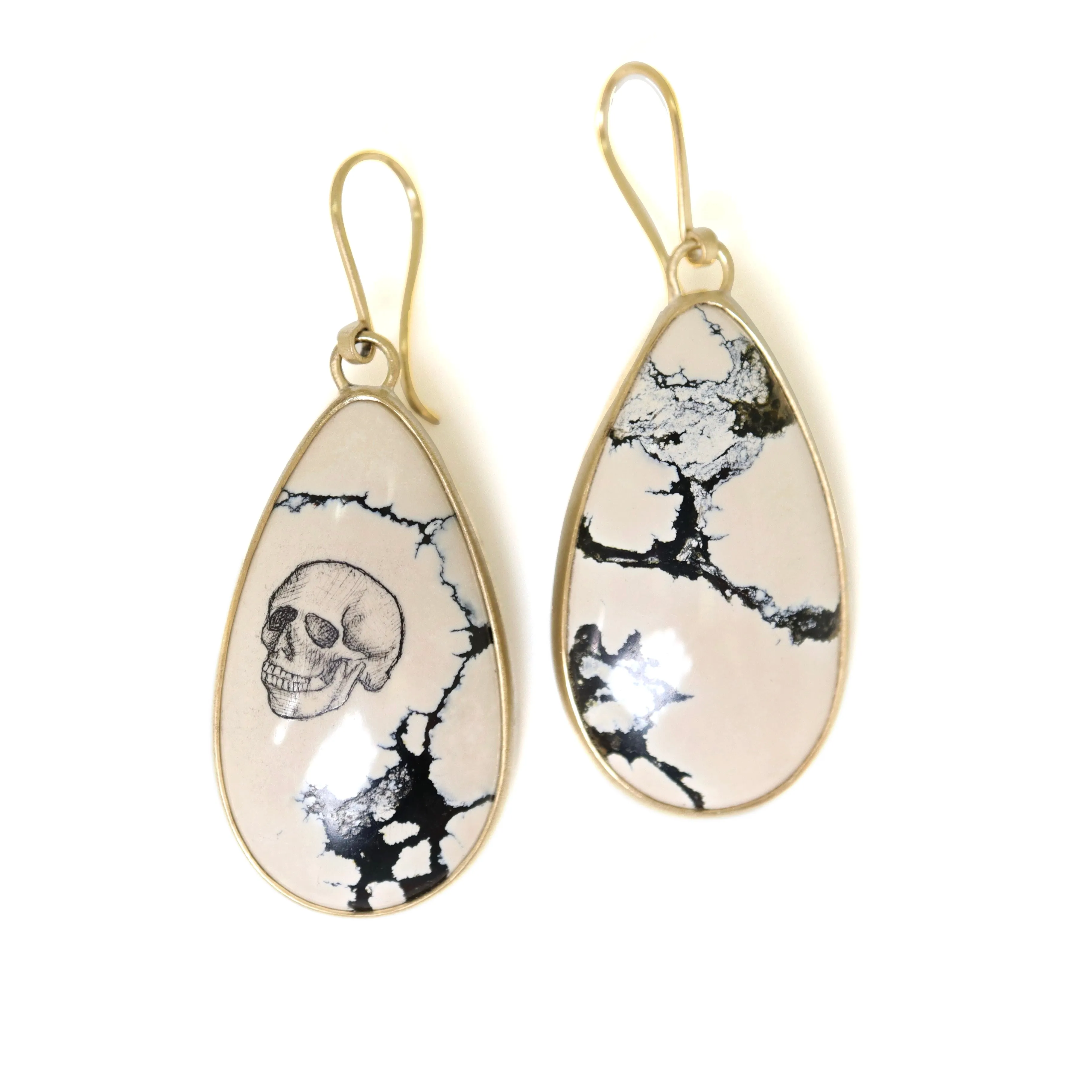 Memento Mori Variscite Scrimshaw Sister Earrings