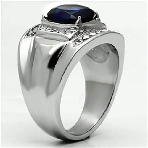 Mens Gorgeous Blue Stainless Steel Synthetic Glass Rings