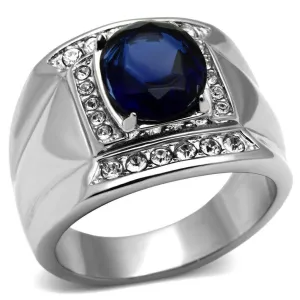 Mens Gorgeous Blue Stainless Steel Synthetic Glass Rings