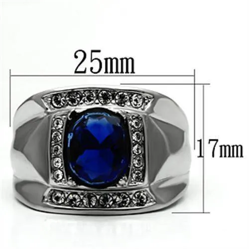 Mens Gorgeous Blue Stainless Steel Synthetic Glass Rings