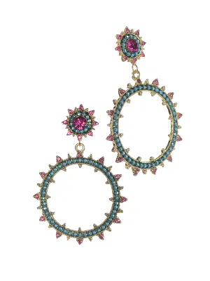 Mermaids Wheel Drop Earrings in Gold and Multi - HU117