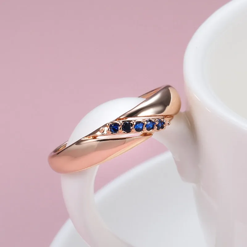 Minimalist Twill Blue Zircon 585 Rose Gold Color Fashion Rings Women