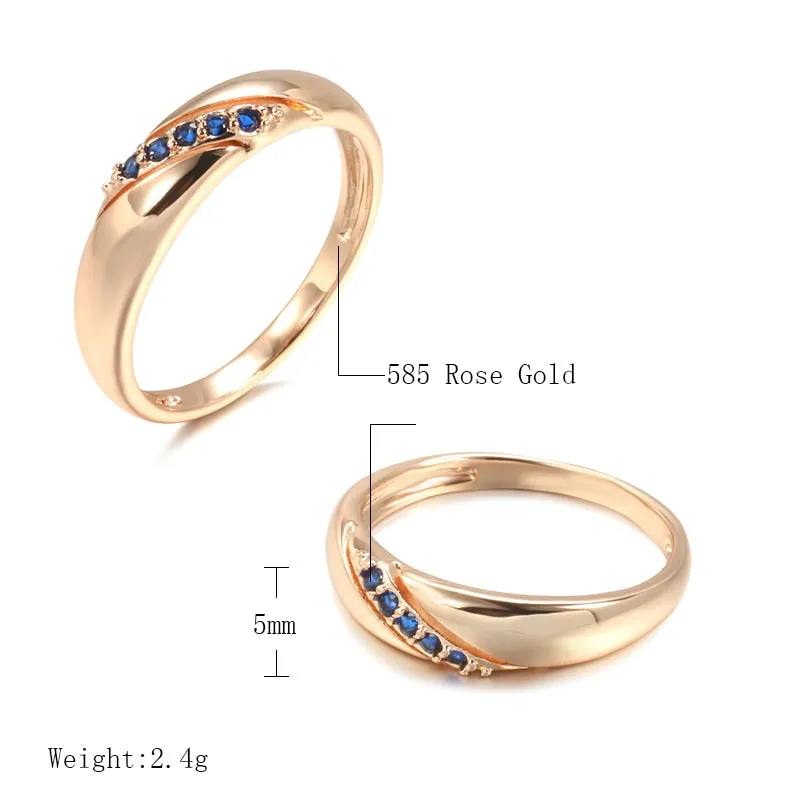Minimalist Twill Blue Zircon 585 Rose Gold Color Fashion Rings Women