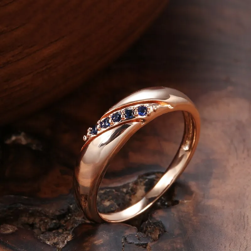 Minimalist Twill Blue Zircon 585 Rose Gold Color Fashion Rings Women