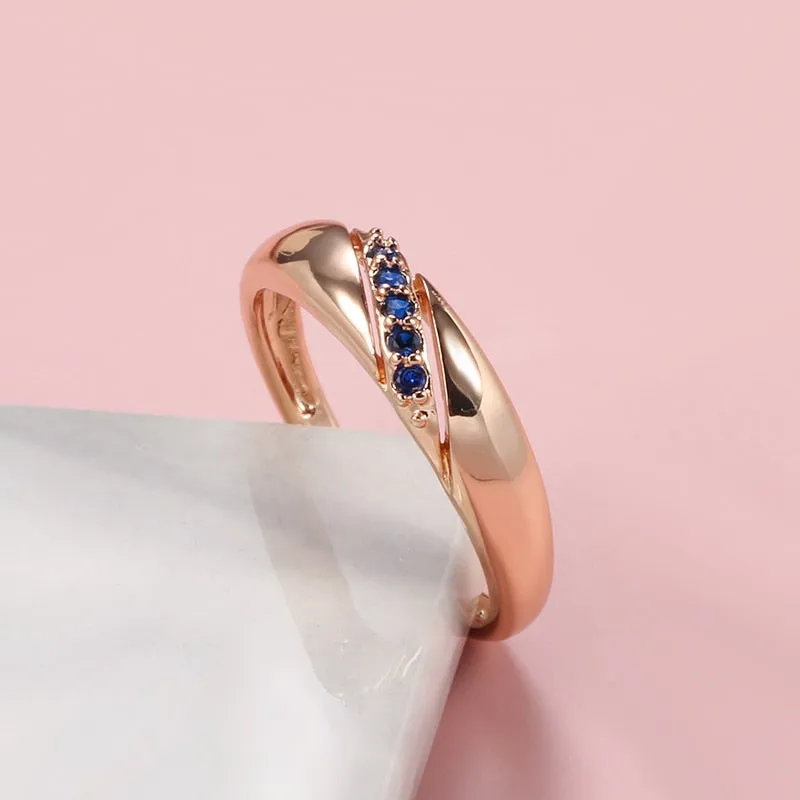 Minimalist Twill Blue Zircon 585 Rose Gold Color Fashion Rings Women