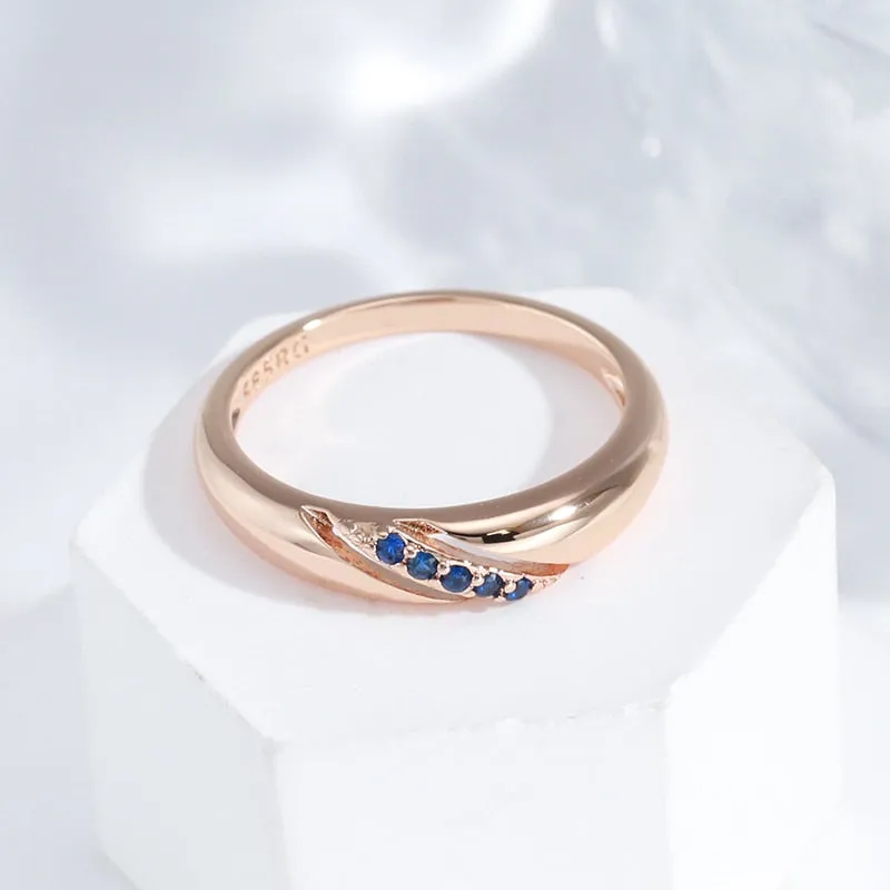 Minimalist Twill Blue Zircon 585 Rose Gold Color Fashion Rings Women