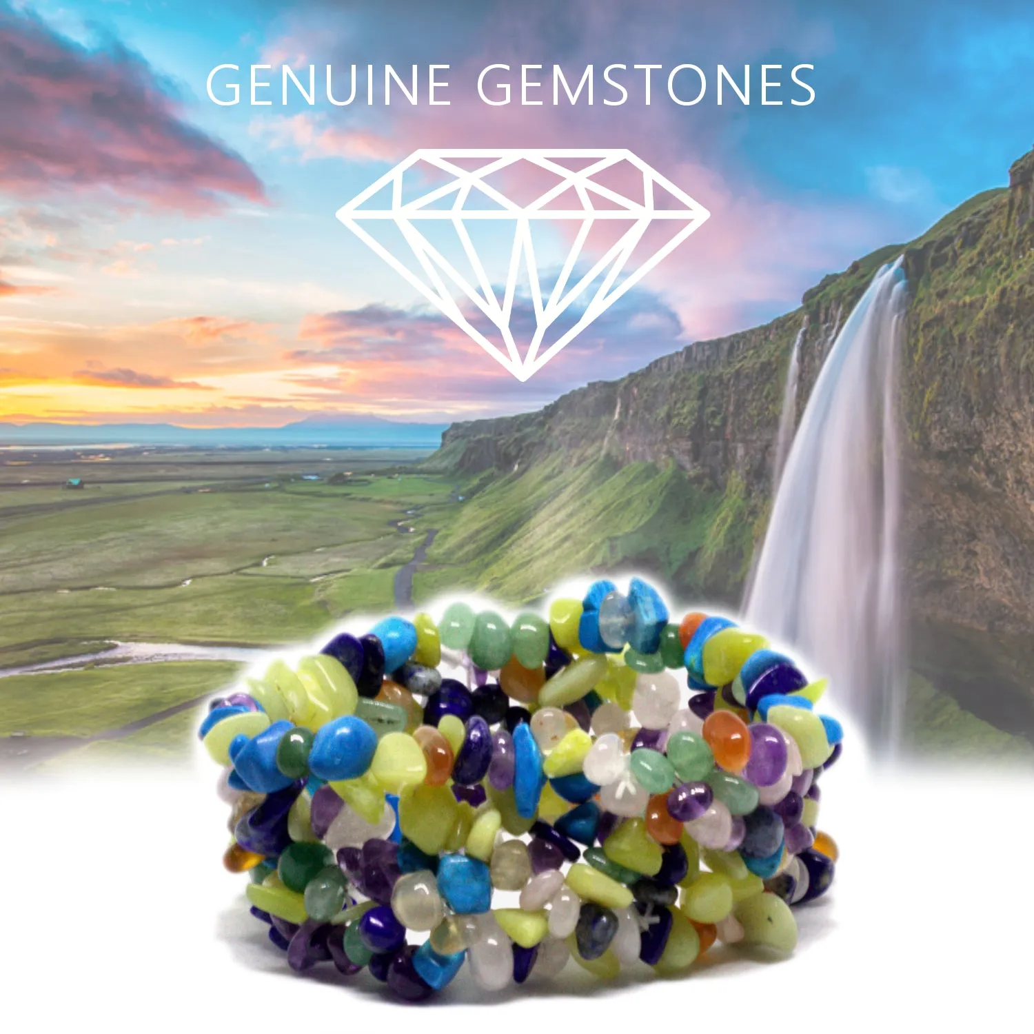 Multi Gemstone<br/>Elasticated Bracelet