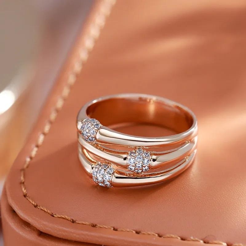 Multi Layer Hollow Match Full Zircon Oval 585 Gold Color Rings for Women
