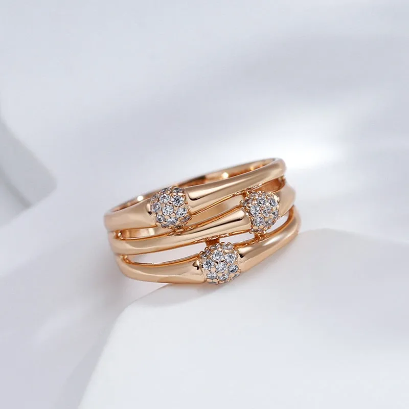 Multi Layer Hollow Match Full Zircon Oval 585 Gold Color Rings for Women