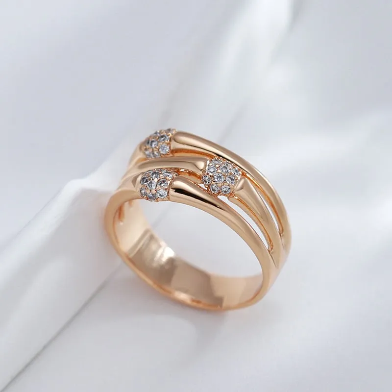 Multi Layer Hollow Match Full Zircon Oval 585 Gold Color Rings for Women