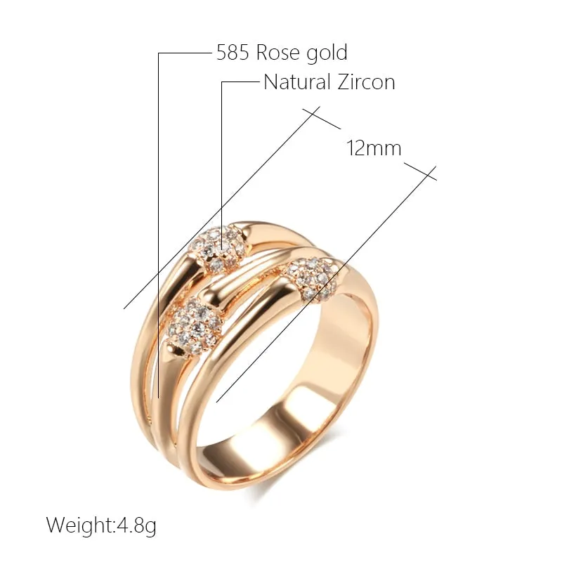 Multi Layer Hollow Match Full Zircon Oval 585 Gold Color Rings for Women