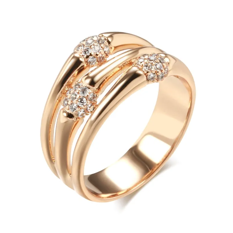 Multi Layer Hollow Match Full Zircon Oval 585 Gold Color Rings for Women