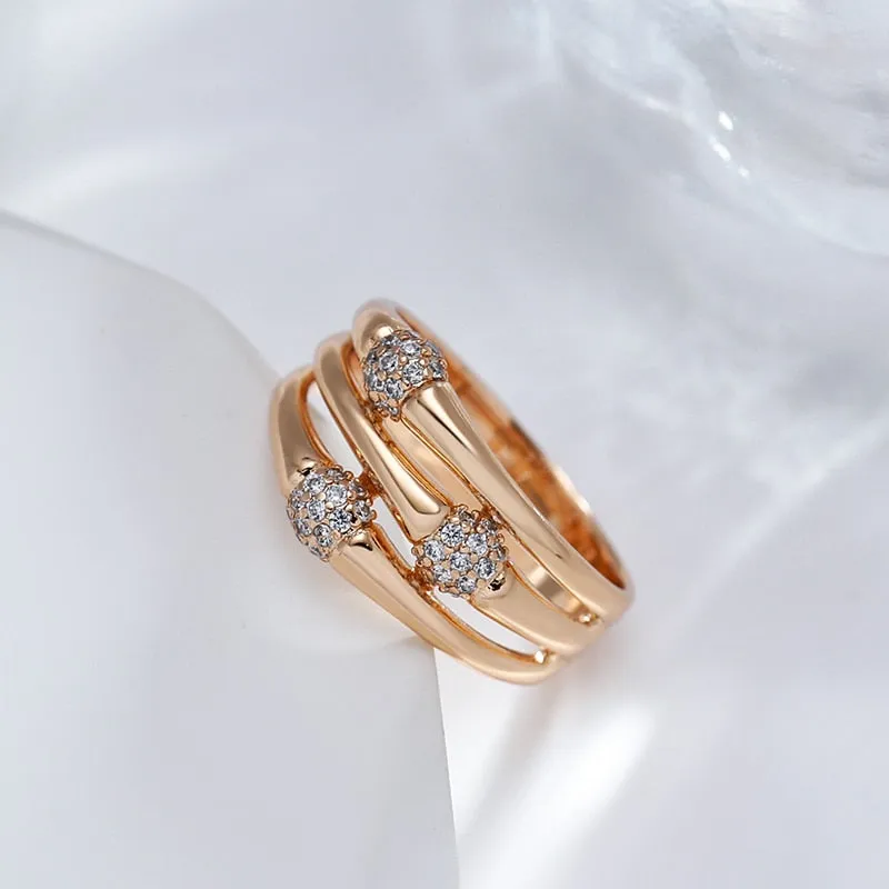Multi Layer Hollow Match Full Zircon Oval 585 Gold Color Rings for Women