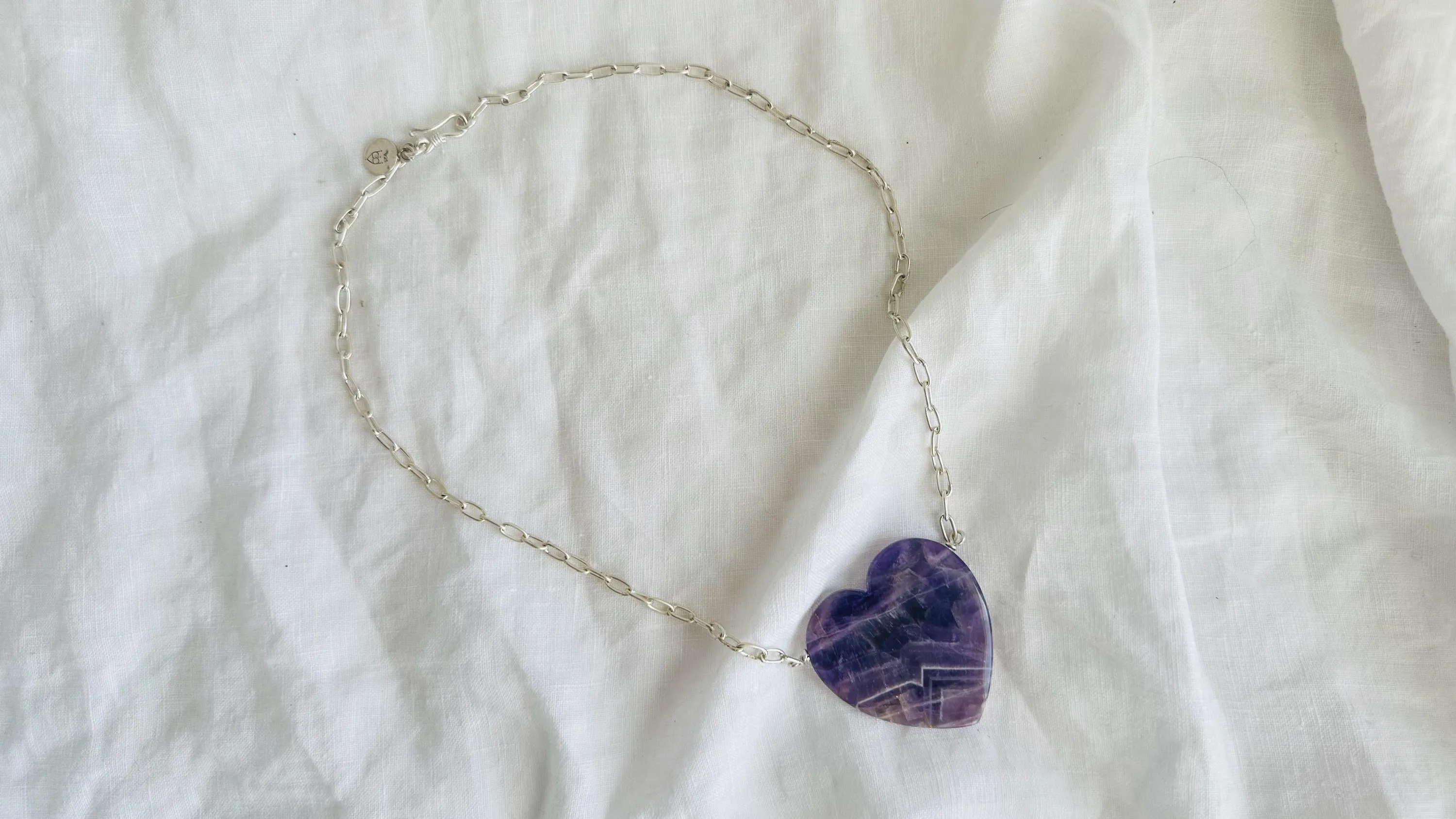 Natural Amethyst Heart Pendant Necklace. Sterling Silver. Atelier Aadya. Medicine Necklace. 2682
