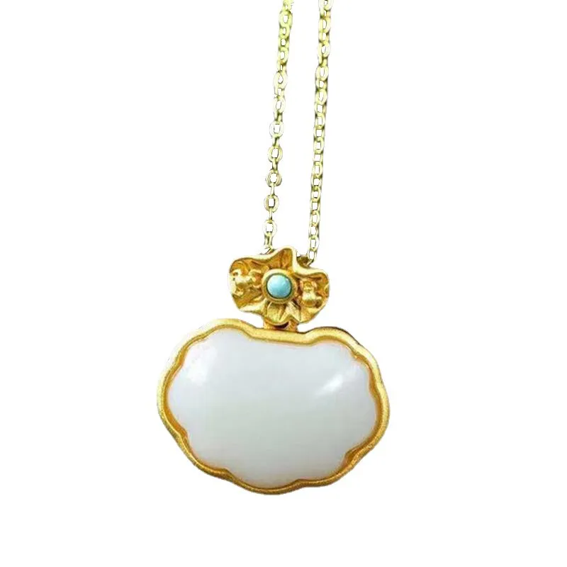 Natural Hetian jade lotus canopy Pendant Necklace