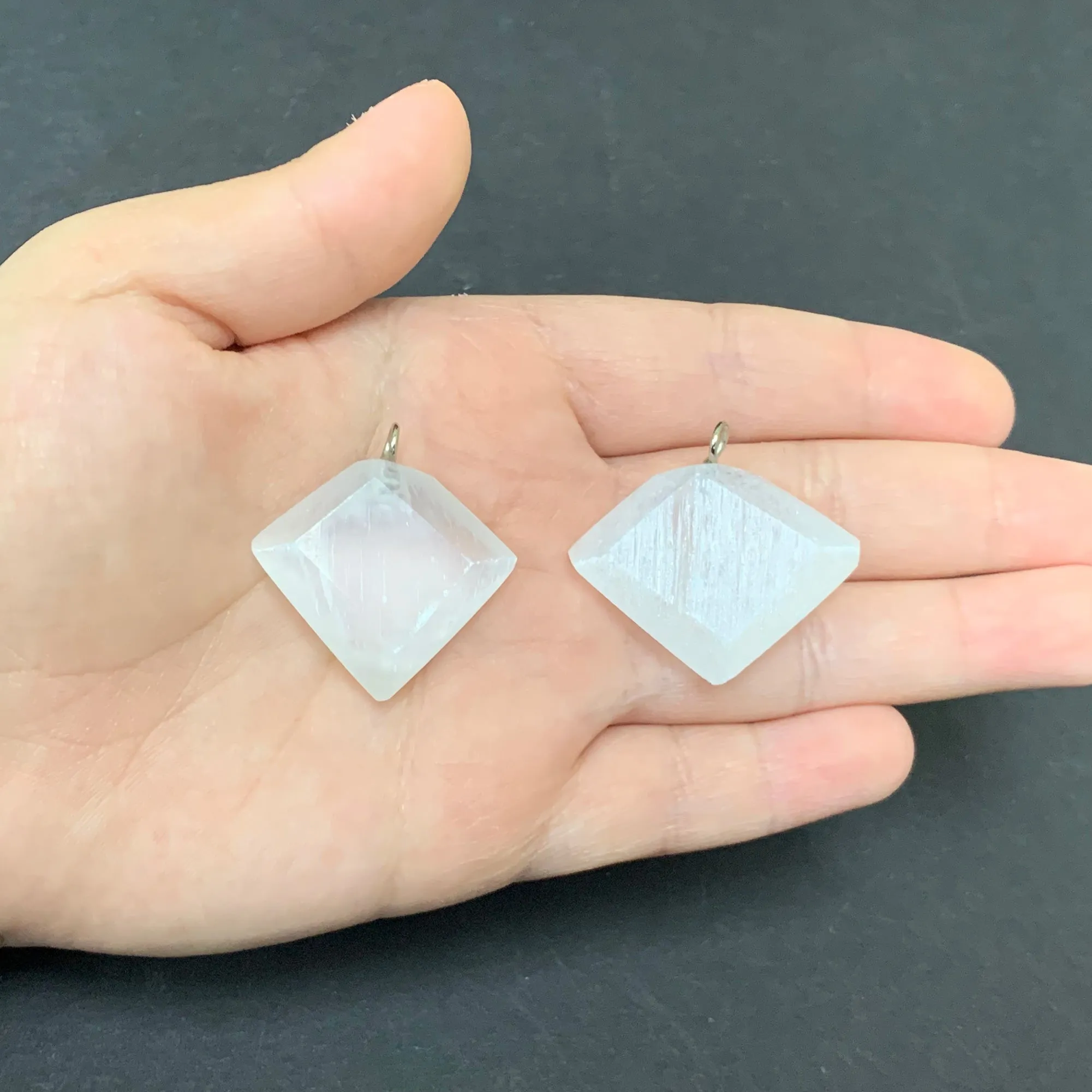 Natural Selenite Diamond Shaped Pendant