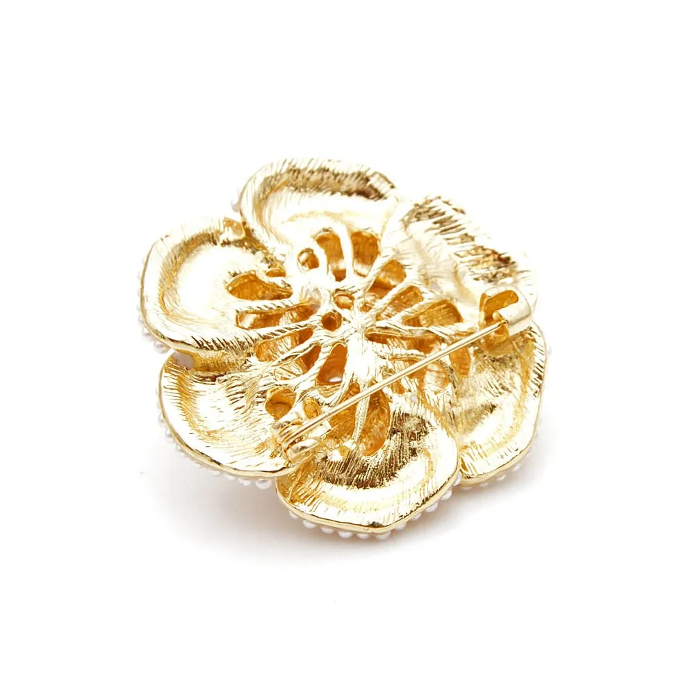New Arrival Pearl Enamel Camellia Brooches For Women