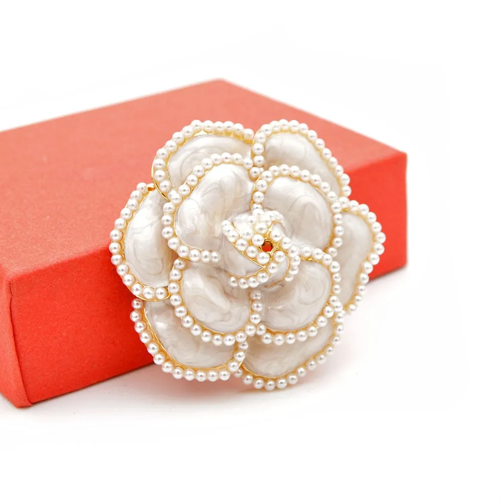 New Arrival Pearl Enamel Camellia Brooches For Women