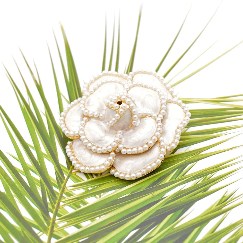 New Arrival Pearl Enamel Camellia Brooches For Women