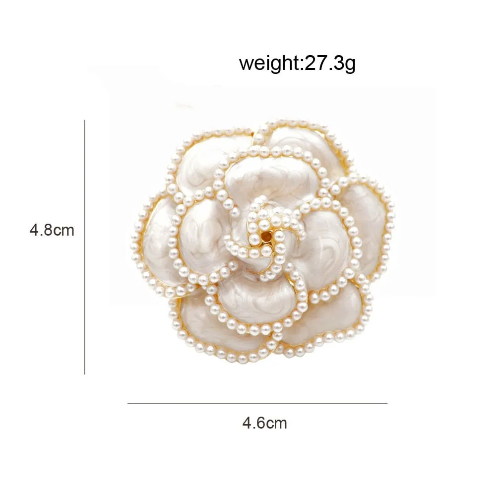 New Arrival Pearl Enamel Camellia Brooches For Women