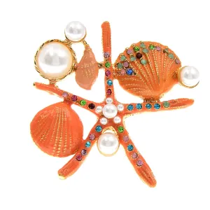 New Arrival Starfish Brooch Jewelry Rhinestone Pearl Elegant Natural Shell Lady Pins