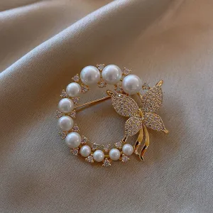 New Pearl and Rhinestone Circle Brooches for Women