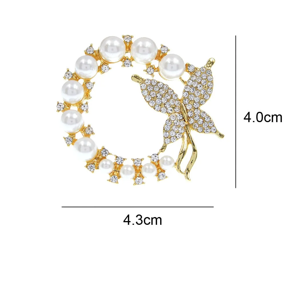 New Pearl and Rhinestone Circle Brooches for Women