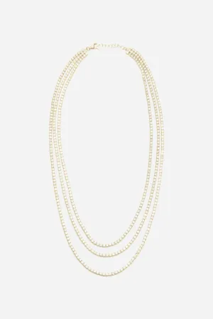 Nickho Rey Tiered Tennis Necklace in Gold with Clear Stones