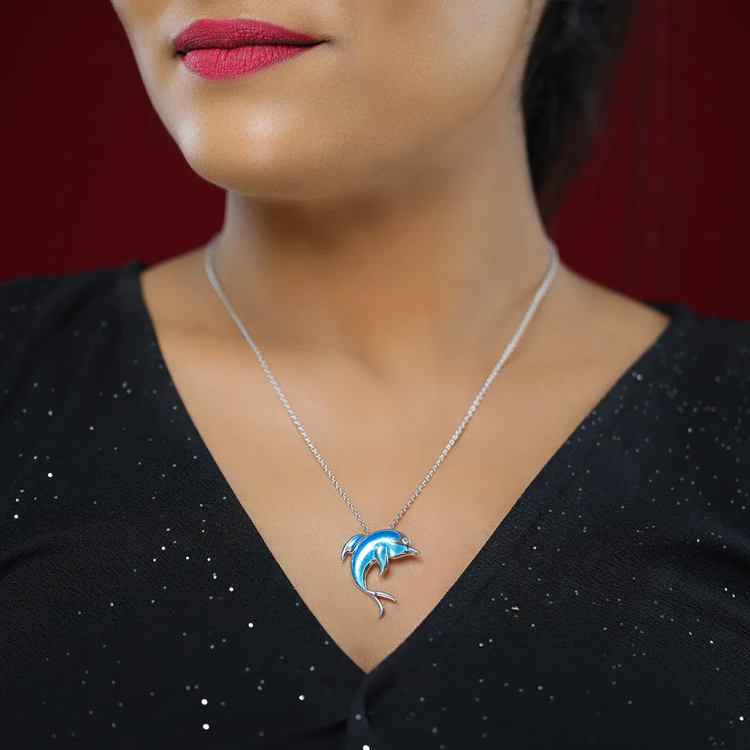 Ocean’s Solitude Dolphin Rhodium Plated Chain Pendants