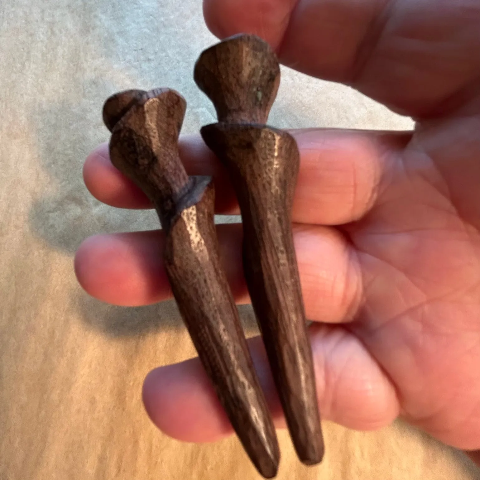 Pair of Palmwood Spiral Pendants, Lou Zeldis