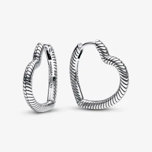 Pandora Moments Silver Heart Charm Hoop Earrings
