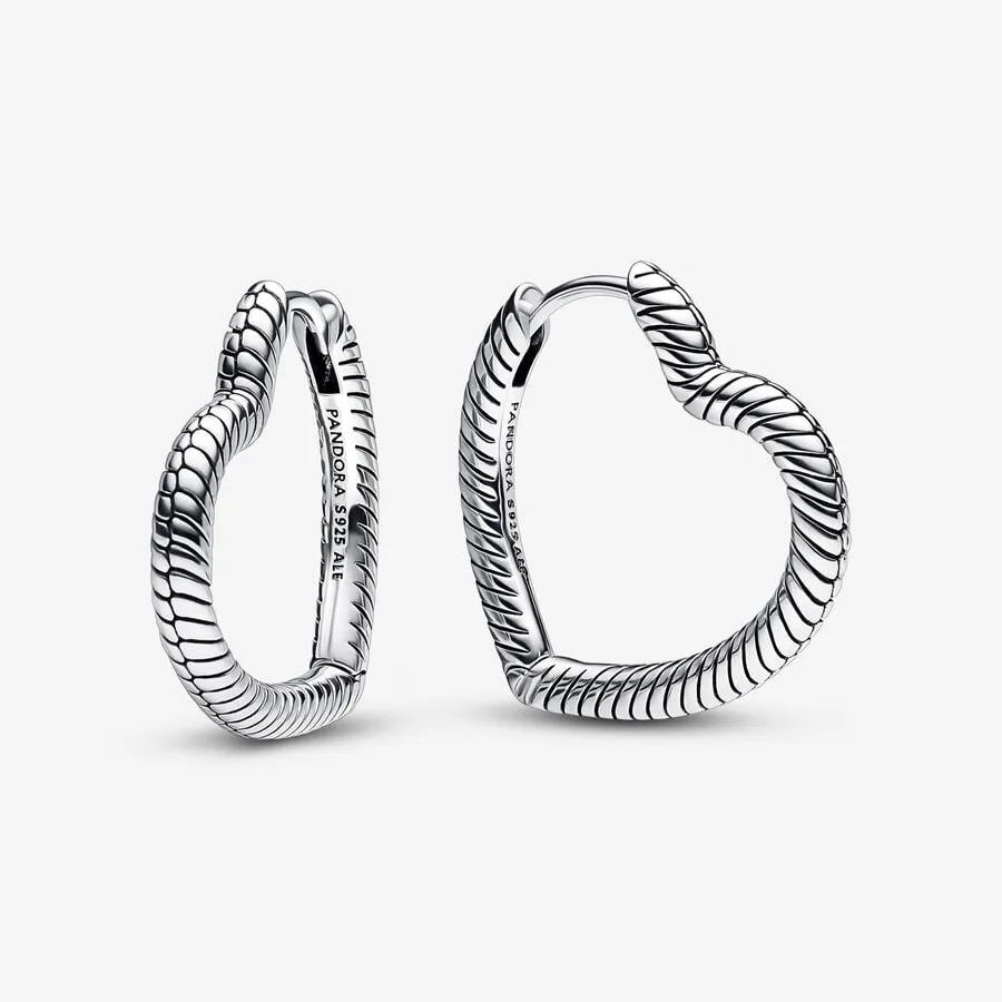Pandora Moments Silver Heart Charm Hoop Earrings