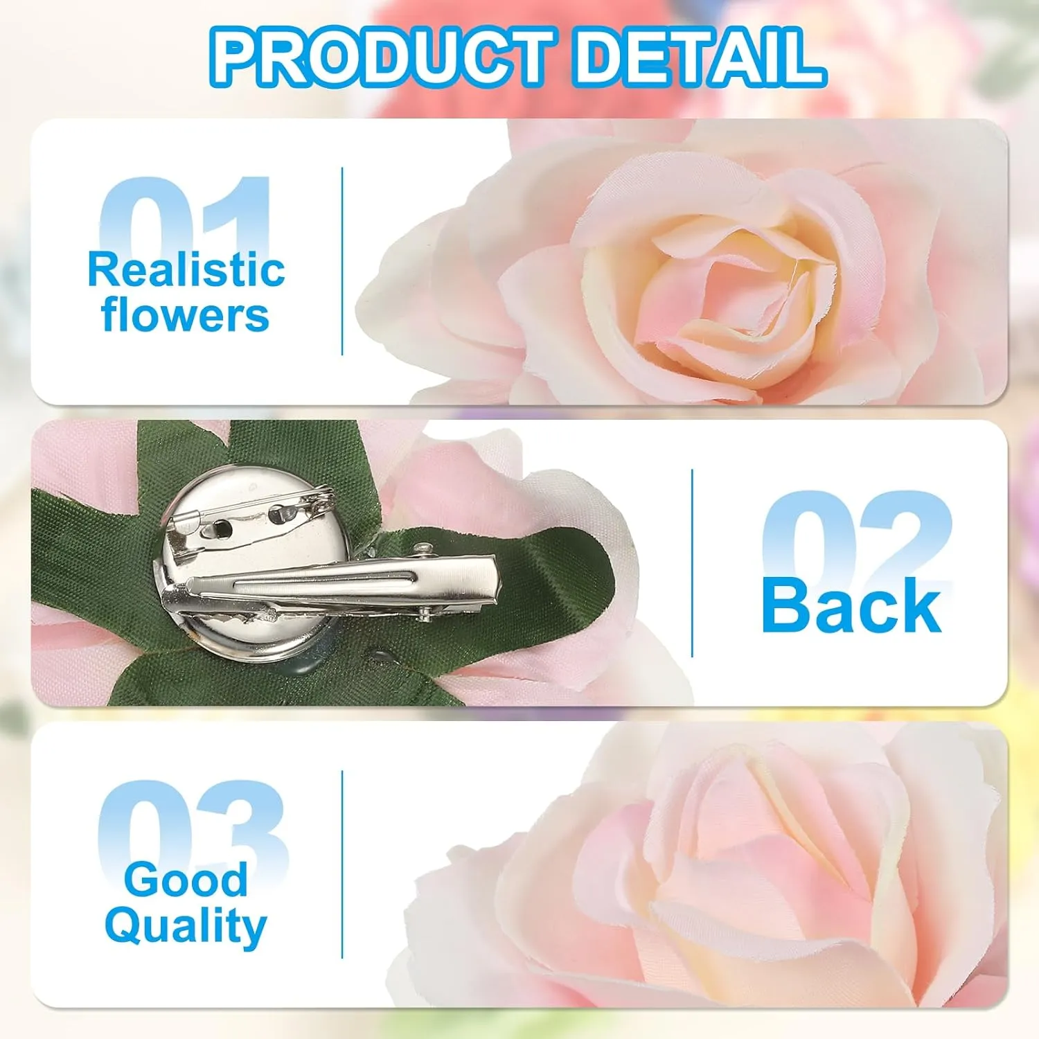 PATIKIL Rose Boho Hair Clips, Fabric Flower Brooch Pins for Women Wedding Party Dance Dress Clothes Accessories Valentine's Day Gifts