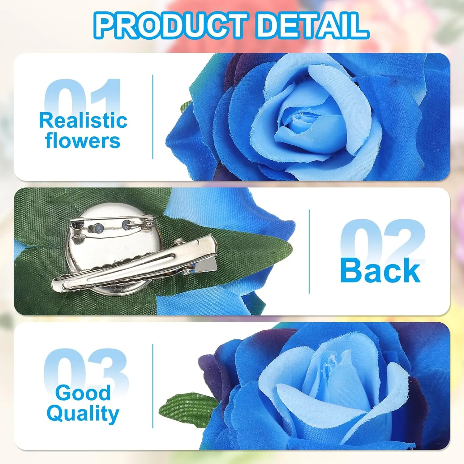 PATIKIL Rose Boho Hair Clips, Fabric Flower Brooch Pins for Women Wedding Party Dance Dress Clothes Accessories Valentine's Day Gifts