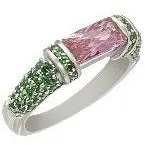 Pink Sapphire and Green Emerald Pinky Ring