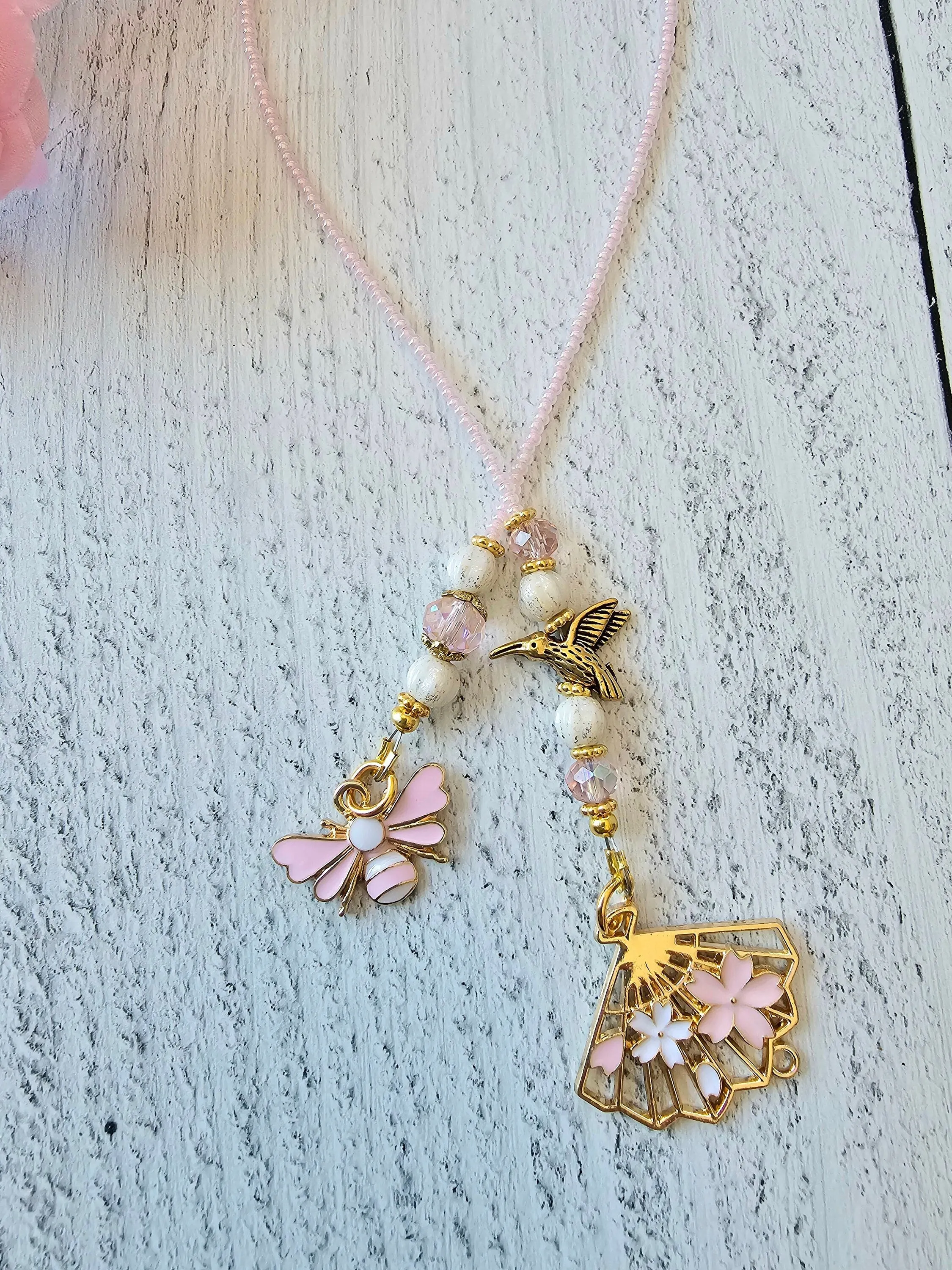 Pollinator Bookmark Gift, Unique Beaded Book Thong, Bee and Hummingbird