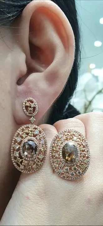 PRE-ORDER | Rose Colored Dangling Diamond Jewelry Set 14kt