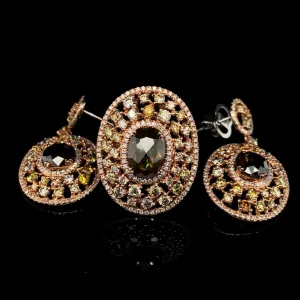 PRE-ORDER | Rose Colored Dangling Diamond Jewelry Set 14kt