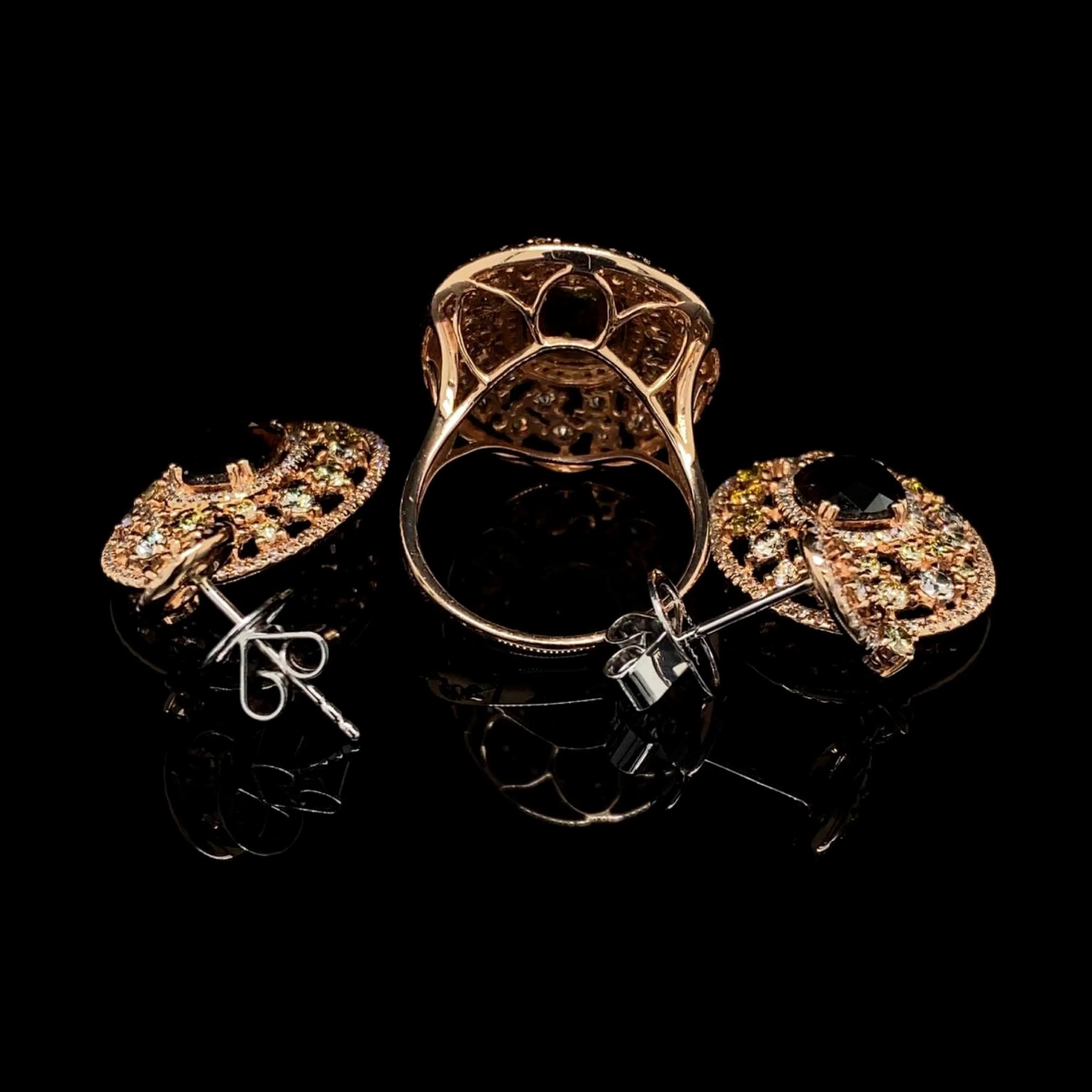 PRE-ORDER | Rose Colored Dangling Diamond Jewelry Set 14kt