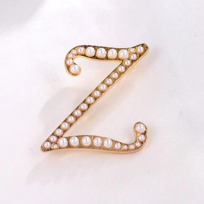 Precious Pearl Embedded Personalized A-Z Initial Letter Brooch Pins