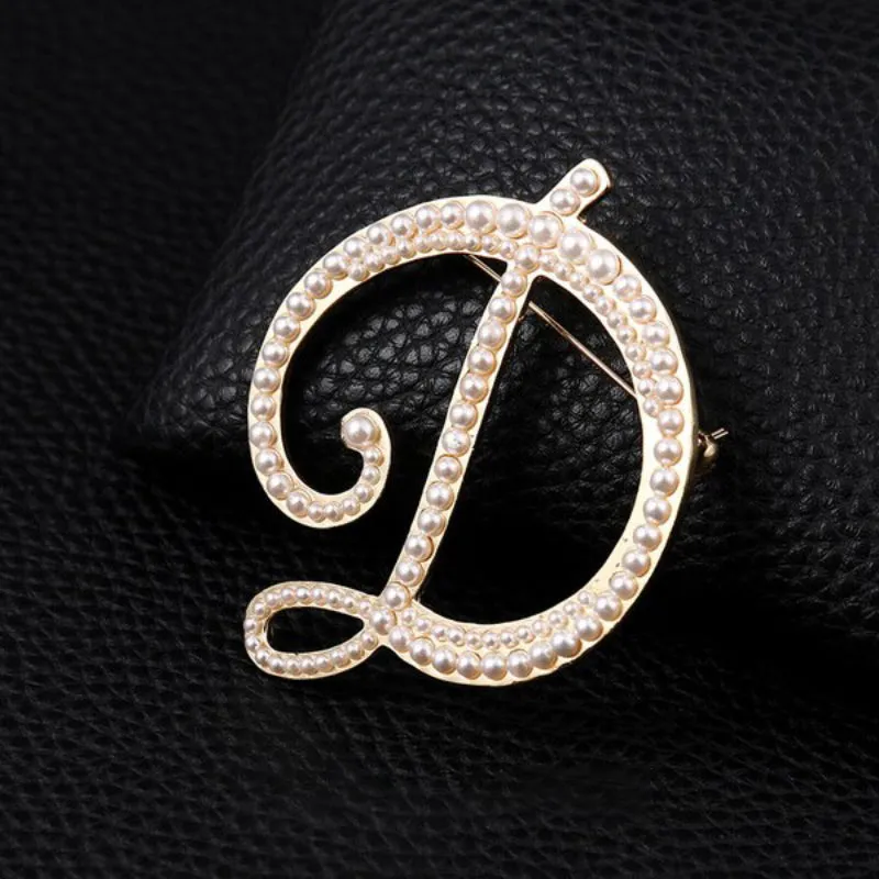 Precious Pearl Embedded Personalized A-Z Initial Letter Brooch Pins