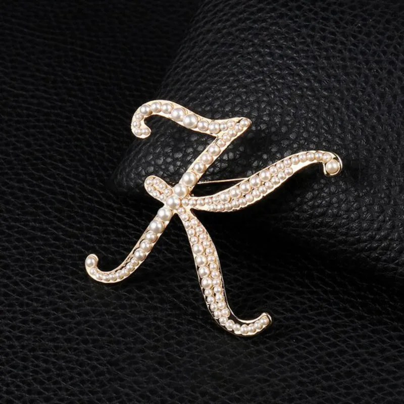 Precious Pearl Embedded Personalized A-Z Initial Letter Brooch Pins