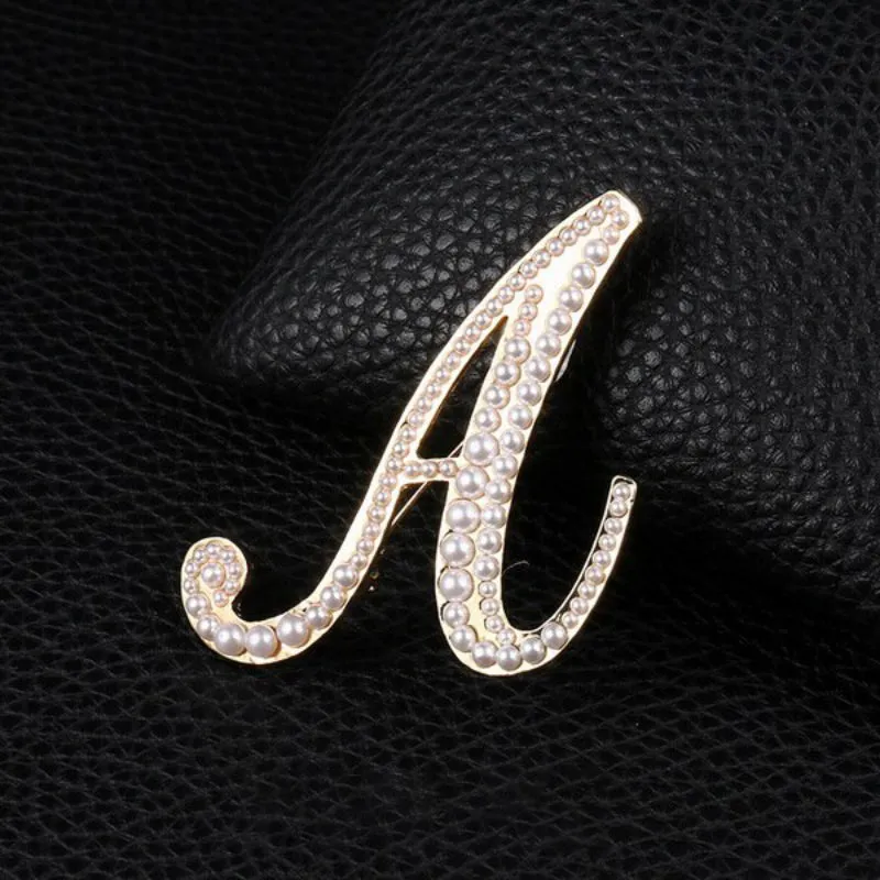 Precious Pearl Embedded Personalized A-Z Initial Letter Brooch Pins