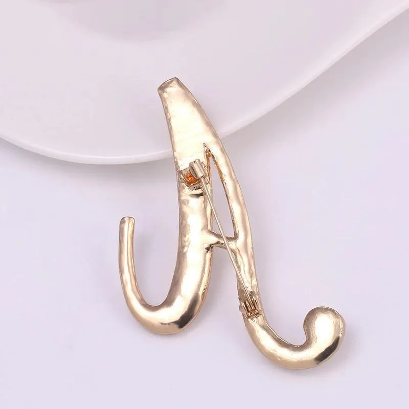 Precious Pearl Embedded Personalized A-Z Initial Letter Brooch Pins