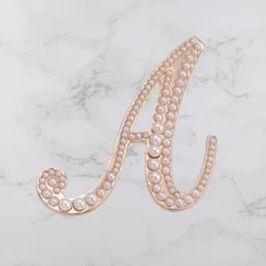 Precious Pearl Embedded Personalized A-Z Initial Letter Brooch Pins