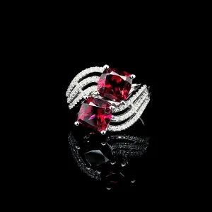 PREORDER | Crossover Red Ruby Gemstones Diamond Ring 14kt