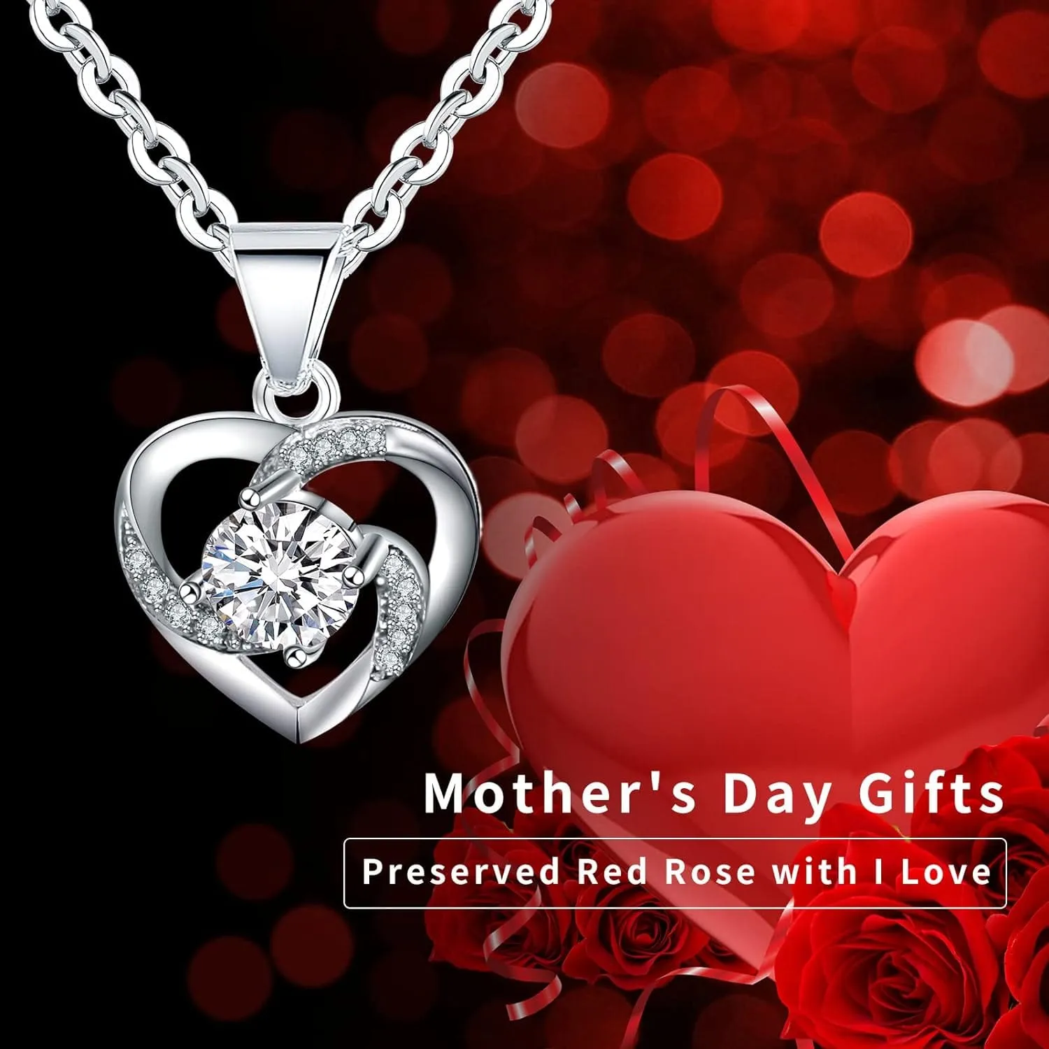 Preserved Red Rose with I Love You Necklace