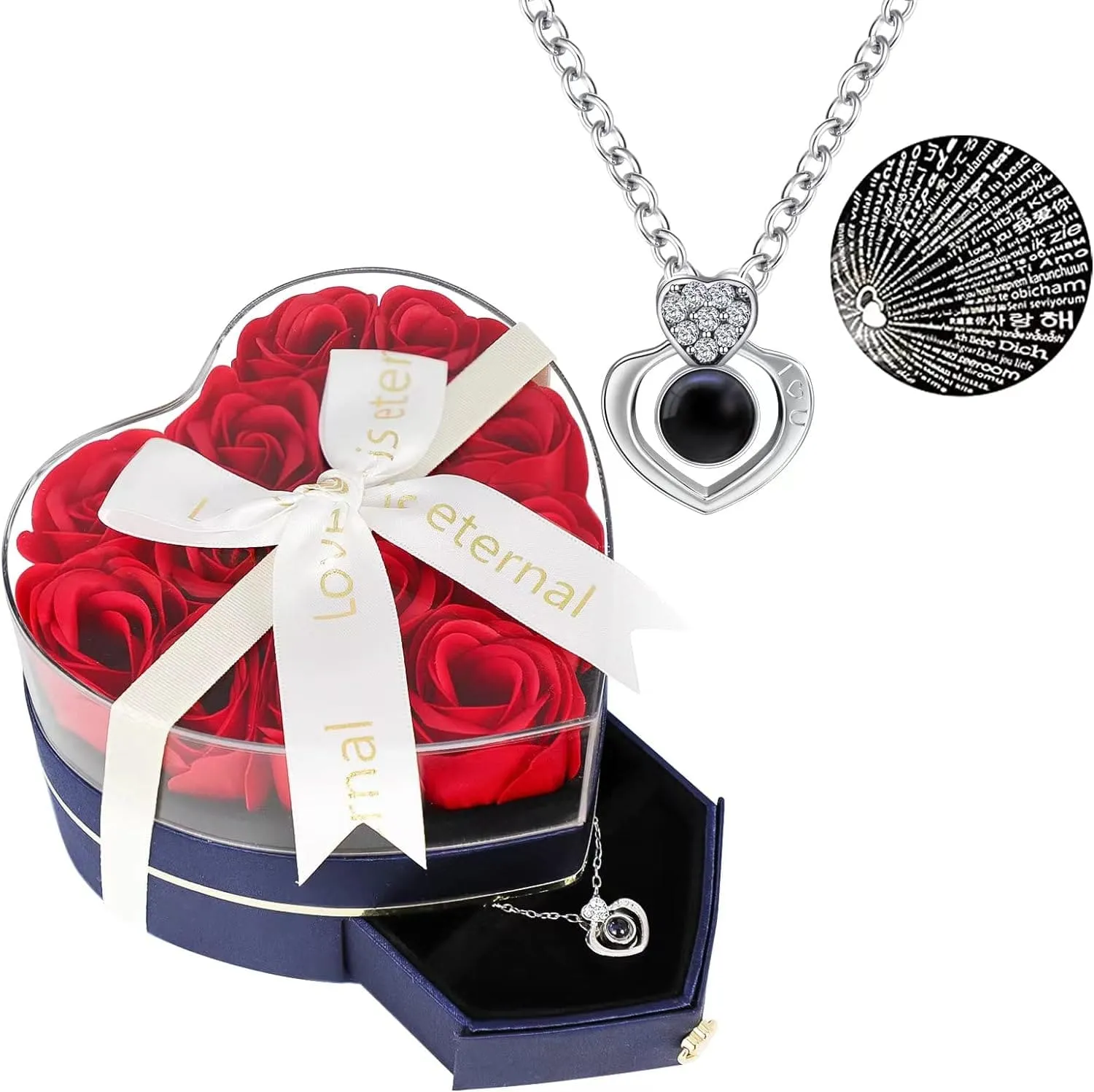 Preserved Red Rose with I Love You Necklace