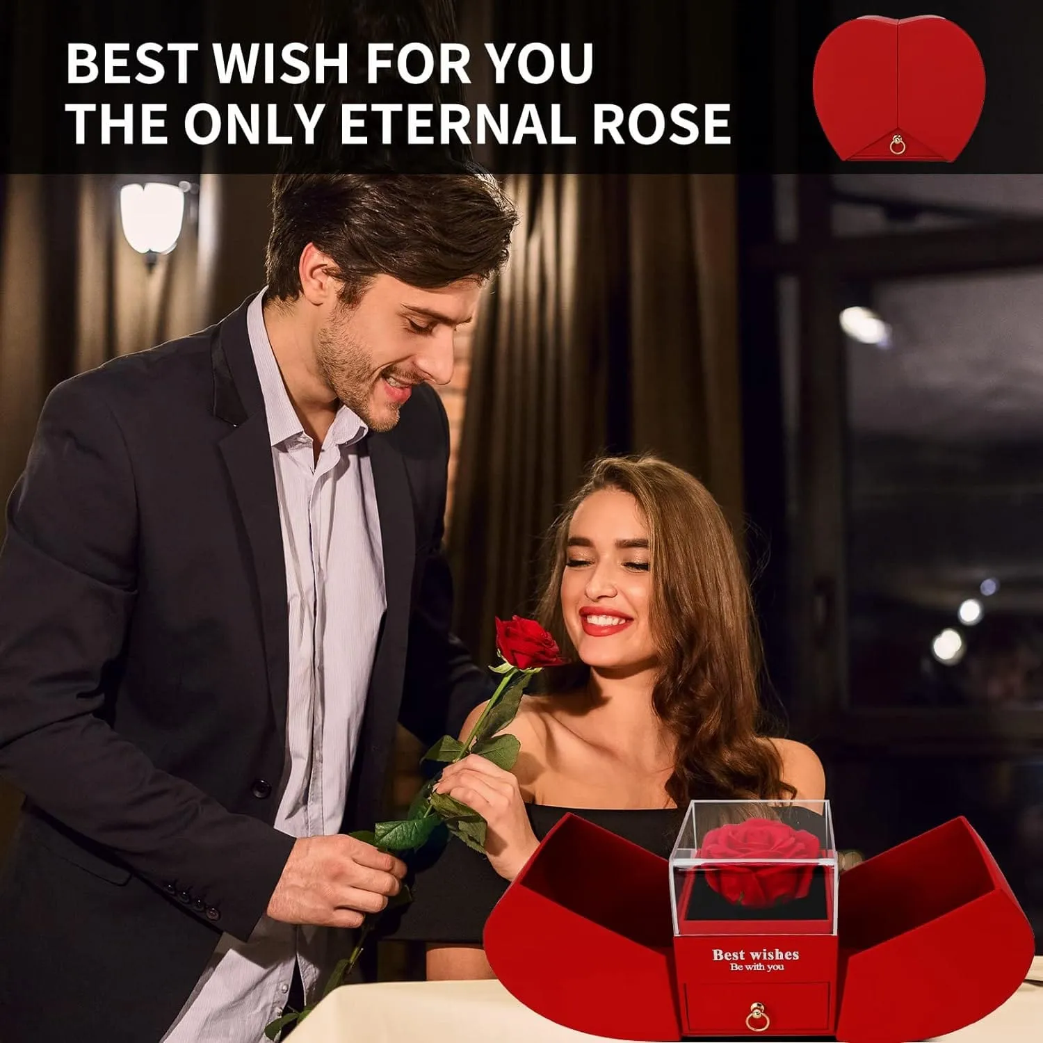 Preserved Red Rose with I Love You Necklace